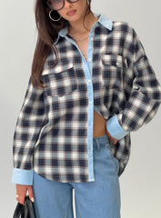 Walda Contrast Flannel Shirt Blue Check