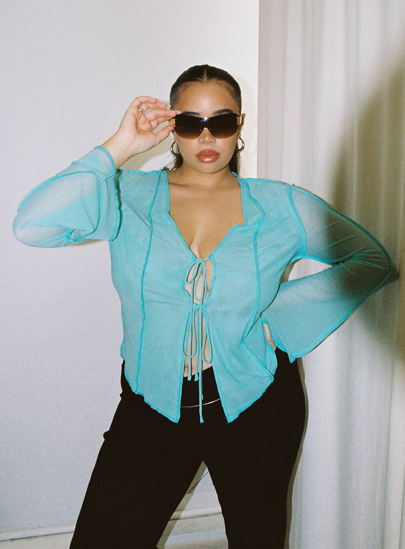 Mereba Long Sleeve Top Blue Curve