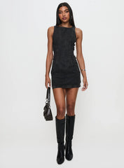 Chatter Buckle Side Denim Mini Dress Charcoal