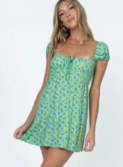 Motel Galova Mini Dress Lime Floral