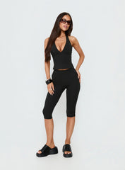 Habitual Active Longline Plunge Neck Tank Top Black