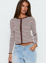 Elcie Button Up Cardigan Brown Stripe