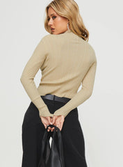 Lathan Long Sleeve Rib Top Beige