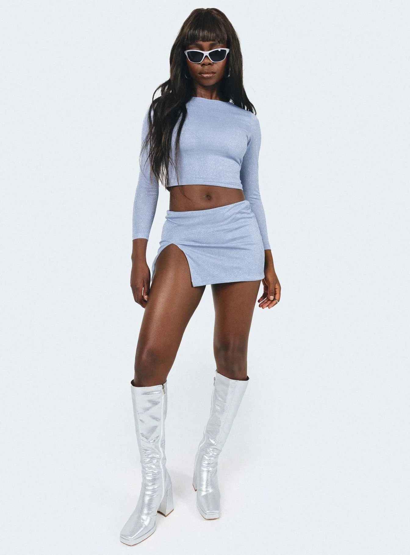 Bold Move Long Sleeve Top Blue Lurex