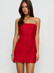 Edge Of Love Strapless Mini Dress Red Burnout