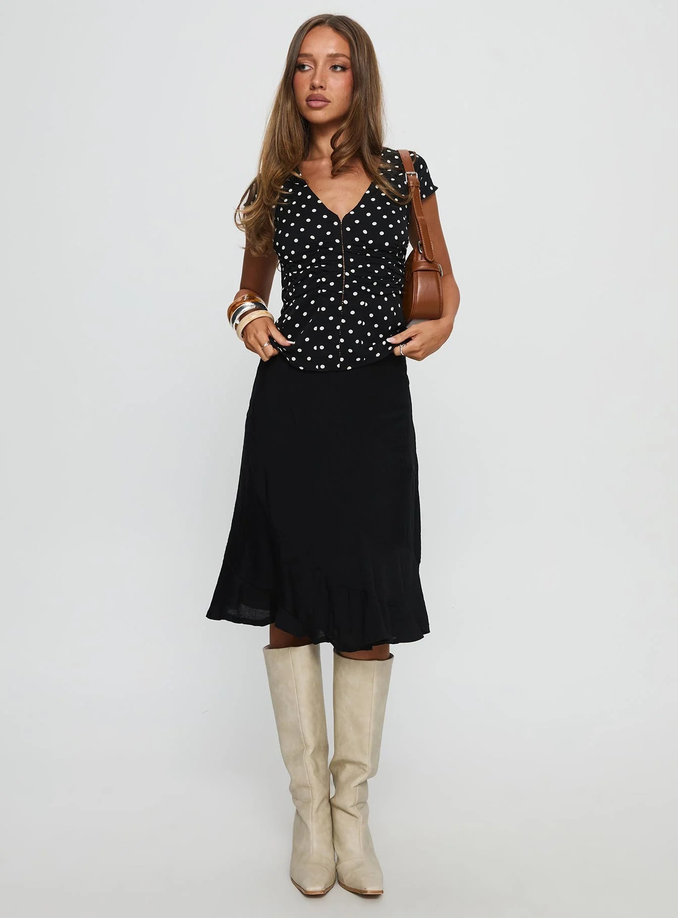 Indulgence Corset Top Black Polka