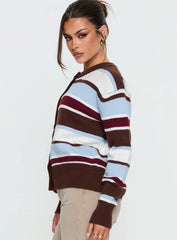 Soline Knit Cardigan Blue Brown Stripe