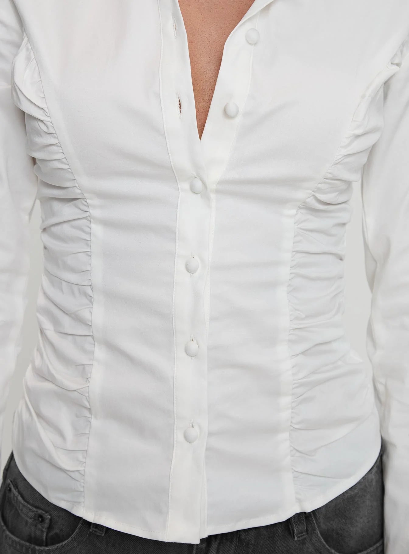 Stand Up Guy Long Sleeved Ruched Detail Top White