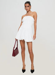 Karenza Bubble Hem Mini Dress White