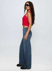 Dog Days Mid Rise Straight Leg Jeans Dark Blue Wash