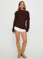 Kinslea Off Shoulder Knit Sweater Brown