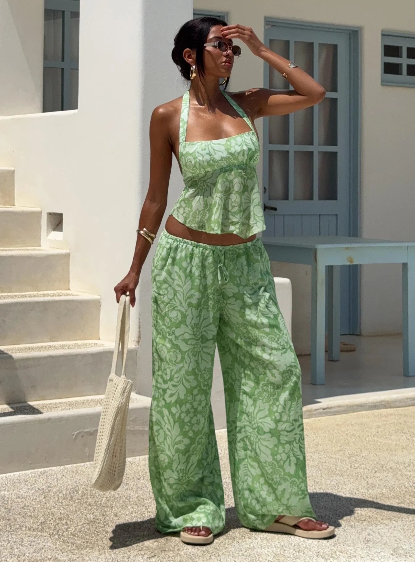 Finesse Halter Top Green Floral