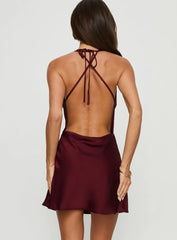 Rozalinda Halter Plunge Mini Dress Plum