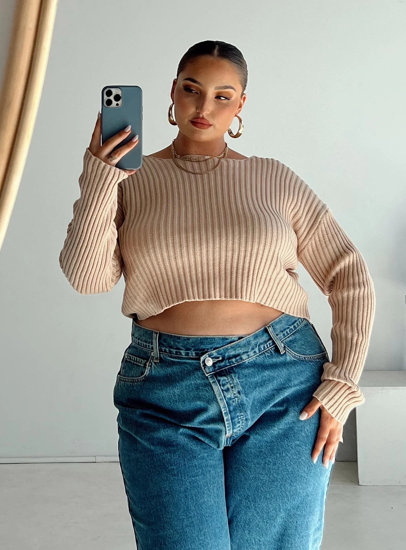 Alivia Cropped Sweater Beige Curve