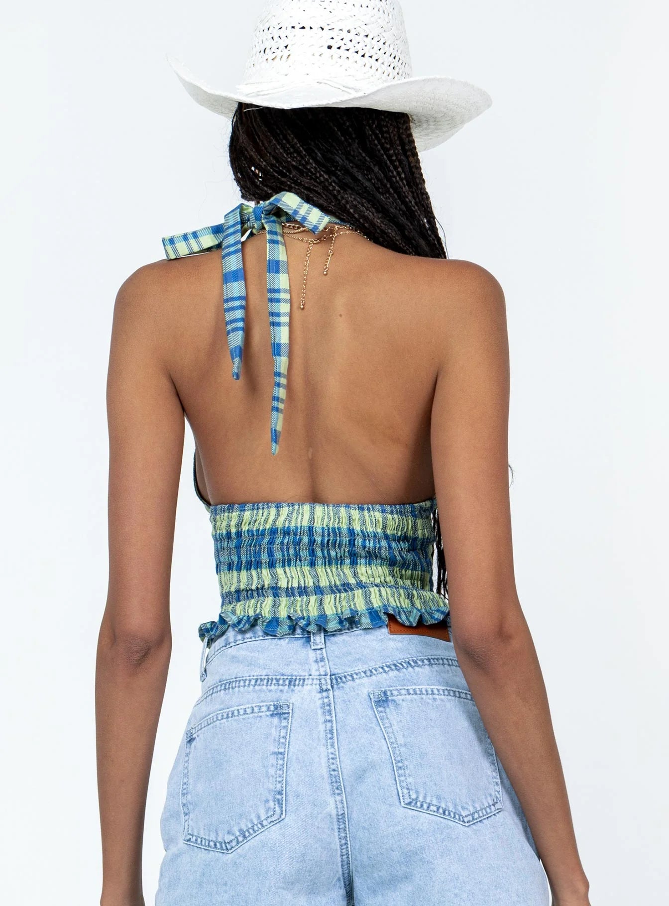 Motel Naoki Top Colourpop Check Blue