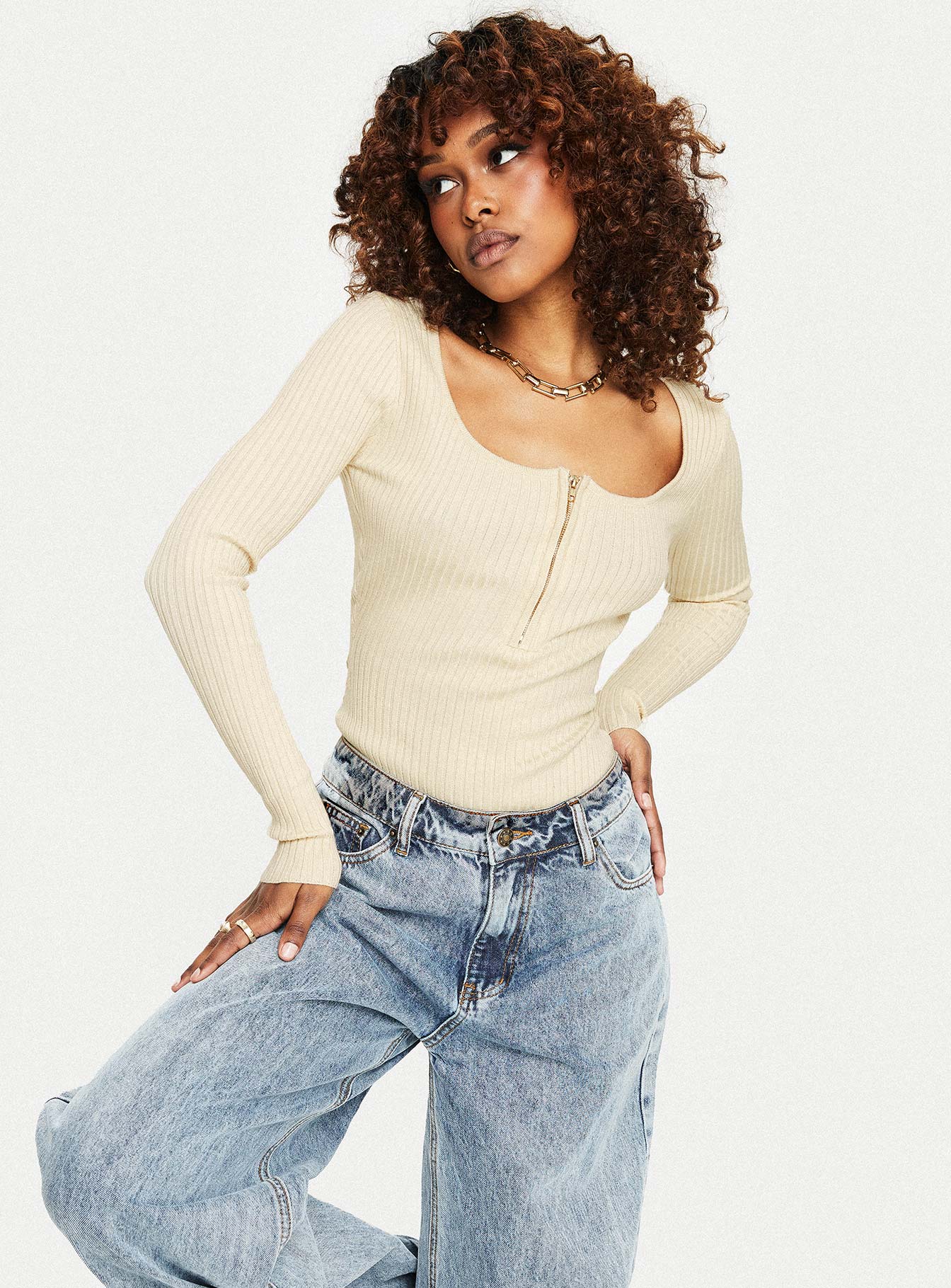 Zuma Long Sleeve Bodysuit Beige