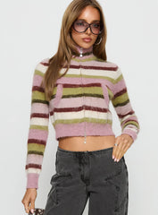 Keeva Zip Through Knit Jumper Pink / Green Stripe