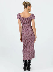 Motel Larson Dress 90s Floral Burgundy