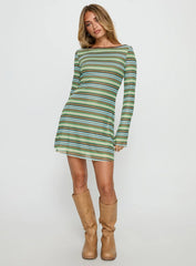 Lukea Long Sleeve Mini Dress Green Stripe