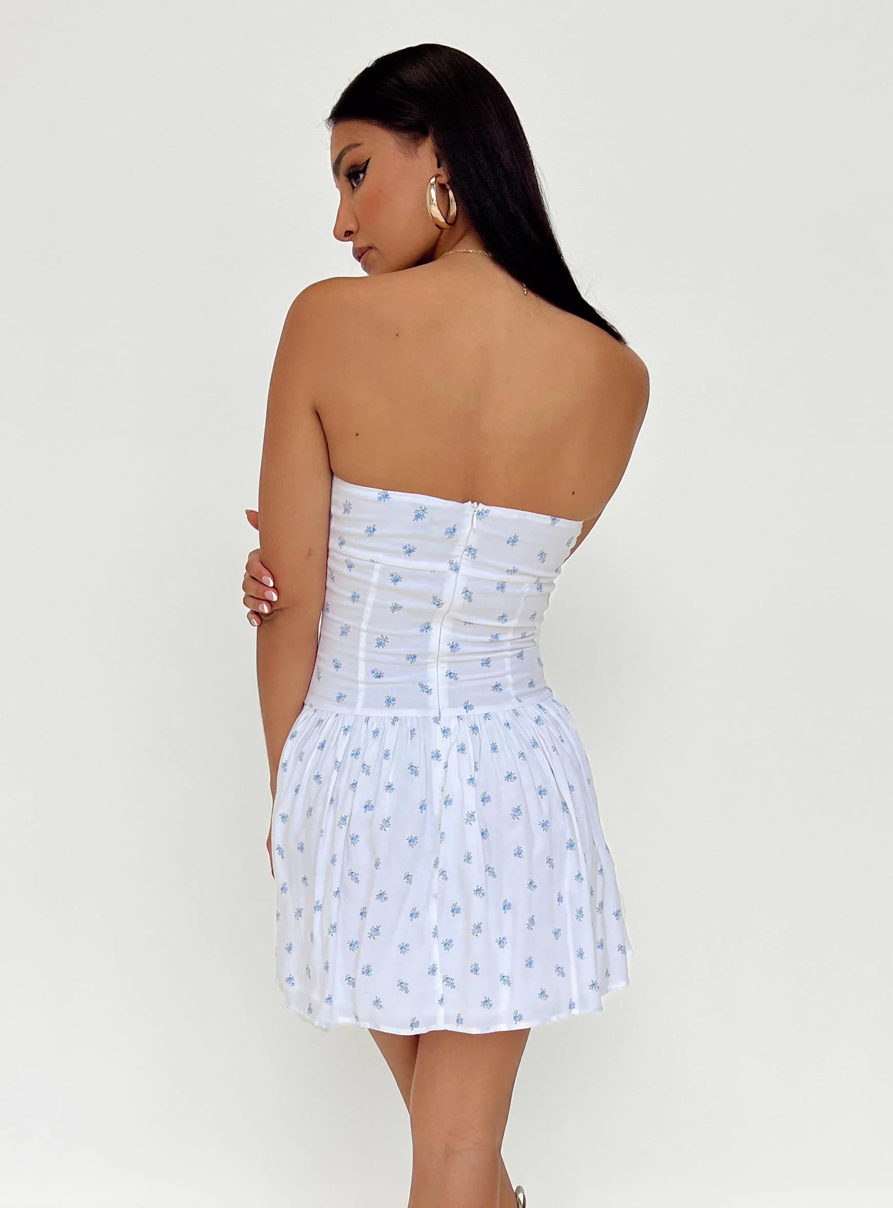 Bette Strapless Mini Dress White / Blue
