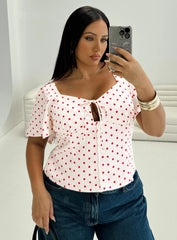 Adrienna Flutter Blouse White / Red Curve