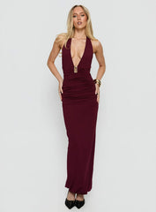 Best In Show Halter Hardware Maxi Dress Burgundy