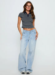 Sylvanna Collared Top Navy Stripe