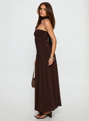Odela Strapless Drop Waist Maxi Dress Chocolate