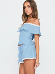 Summertime Sadness Off Shoulder Set Blue Stripe