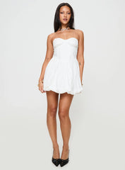Zafira Frill Strapless Bubble Hem Mini Dress White