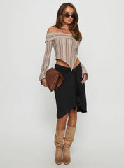 Newbery Off Shoulder Asymmetrical Long Sleeve Top Stripe