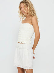 Rosamaria Broderie Tiered Mini Skirt White
