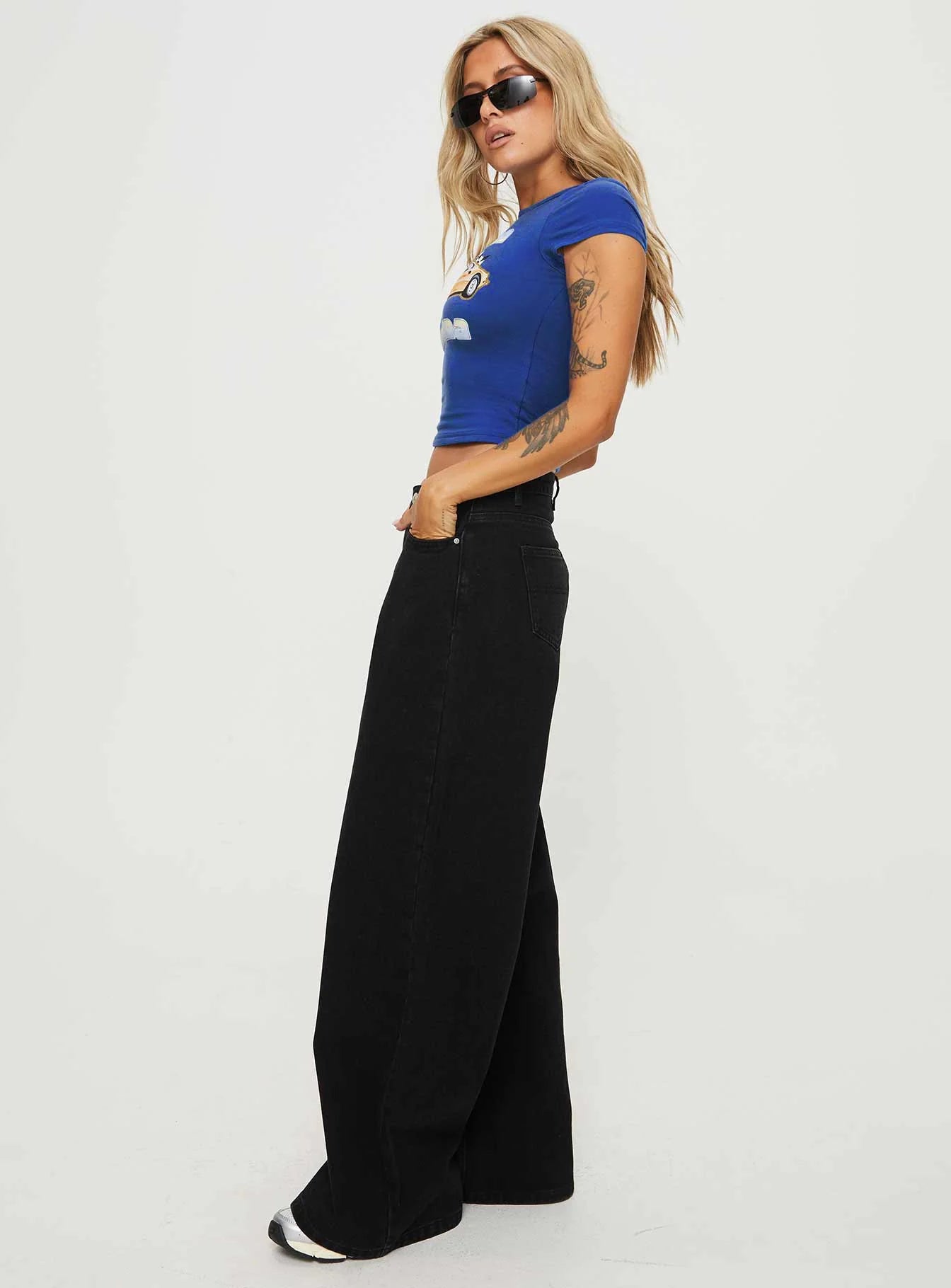 Naylor Mid Rise Wide Leg Jeans Washed Black Tall