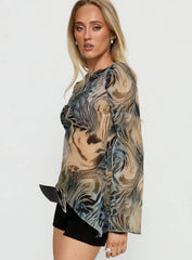 Esmaria Long Sleeve Flared Top Multi Animal