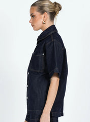Whitaker Short Sleeve Shacket Dark Denim