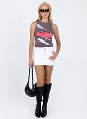 Faya Low Rise Denim Mini Skirt White