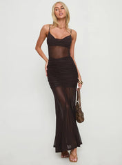 Helaina Ruched Maxi Dress Chocolate