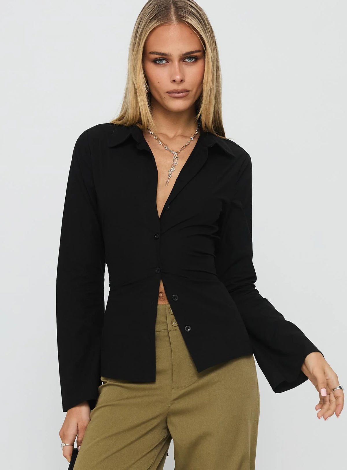 Eryx Tie Back Button Up Top Black