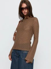 Tuppence Textured Long Sleeve Top Brown