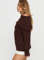 Kinslea Off Shoulder Knit Sweater Brown