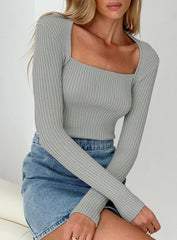 Gleeson Square Neck Long Sleeve Top Grey