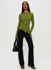 I Know You Backless Long Sleeve Top Green