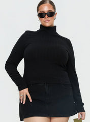 Enisa High Neck Long Sleeve Top Black Curve