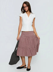 Cascades Low Rise Midi Skirt Red Check