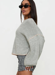 Baby Im Back Knit Sweater Grey Pink