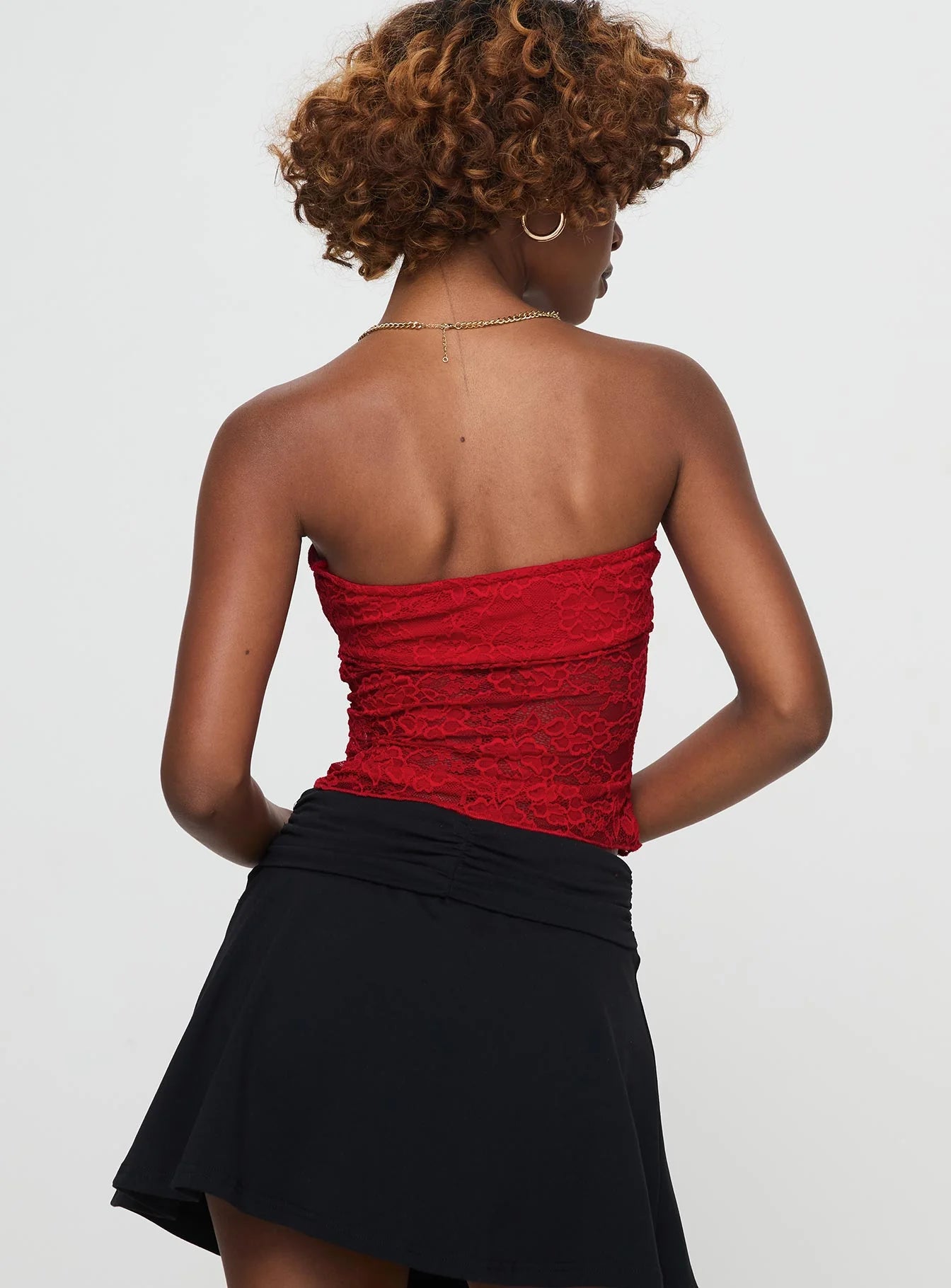 Winnick Strapless Lace Top Red