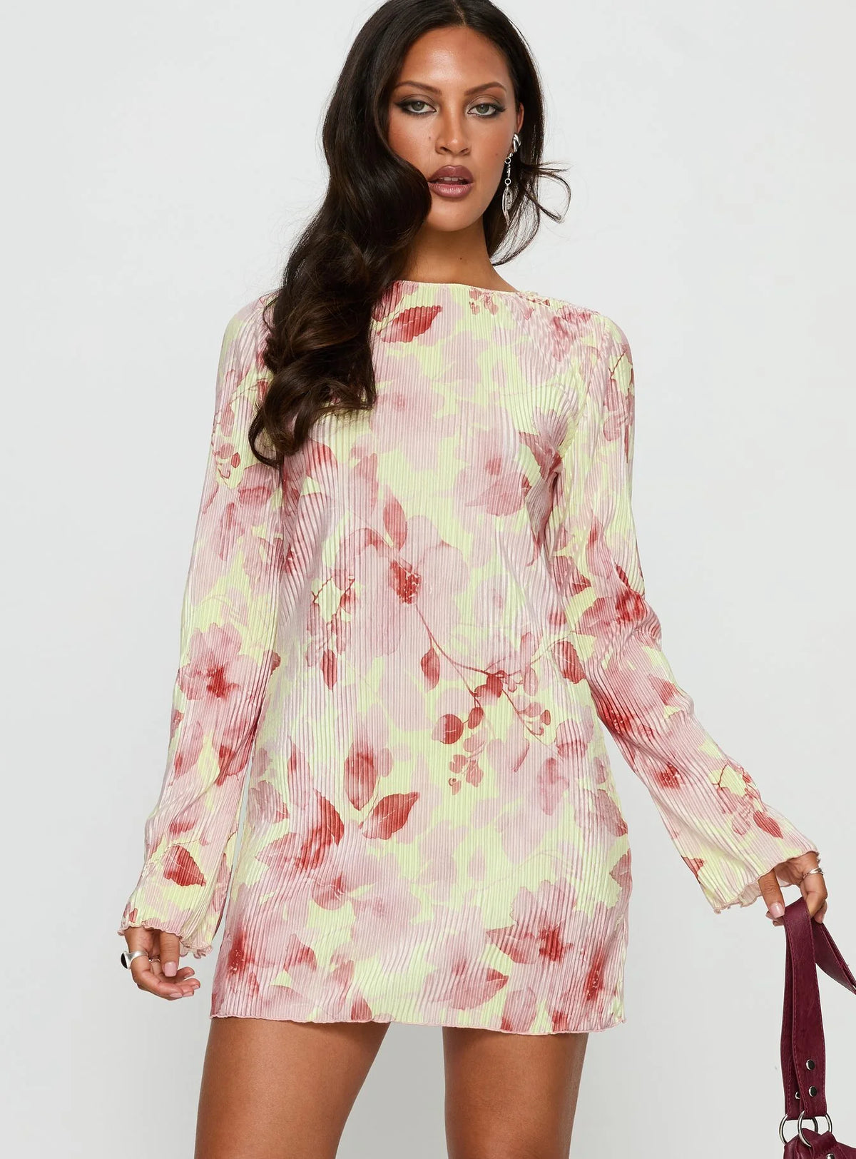 Odelie Long Sleeve Plisse Mini Dress Multi Floral