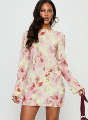 Odelie Long Sleeve Plisse Mini Dress Multi Floral
