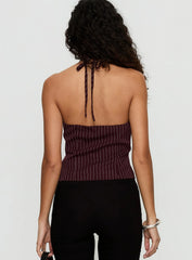 No Sleep Halter Top Burgundy Pinstripe