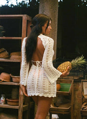 Crush Long Sleeve Mini Dress White